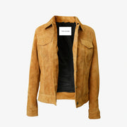 Womens Light Brown Suede Trucker Jacket