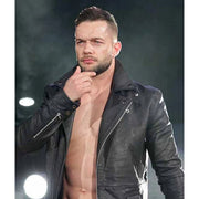 WWE Finn Balor Black Leather Jacket – Faux Leather & Sheepskin with Zipper Closure