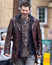 Chris Evans Red One Leather Trench Jacket
