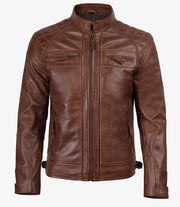 Men's Cognac Brown Café Racer Leather Jacket