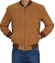 Men's Light Brown Premium Suede Bomber Jacket
