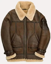 men brown shearling leather aviator jacket
