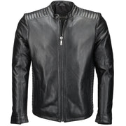 Mens Colburn Vegetable Tanned Leather Ribbed Biker Jacket Black