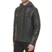 Liam Brown Hooded Leather Biker Jacket