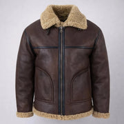 Men’s Brown Shearling Leather Jacket Warm Winter Aviator