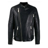 Men's Black Padded Sleeves Biker Leather Jacket – Faux & Real Leather with Zipper Closure