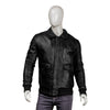 Men's Real Sheepskin Leather Bomber Jacket - Solid Black with Ribbed Cuffs & Collar