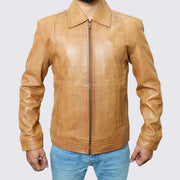 Men's Yellow Wax Vintage Leather Jacket
