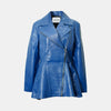 Women's Blue Peplum Real Lambskin Leather Jacket