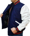 Classic Navy & White Varsity Jacket - Wool-Blend Body & Leather Sleeves