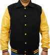 Men’s Black and Yellow Varsity Jacket – Wool Body with Leather Sleeves