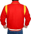 Byron Collar Red Letterman Varsity Baseball Jacket - Wool Bomber Style with Yellow Stripes