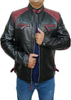Men's Black and Maroon Quilted Biker Style Jacket