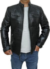 Mens Black Quilted Biker Style Real Leather Jacket