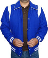 Byron Collar Royal Blue Letterman Varsity Baseball Jacket- with White Stripes
