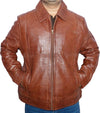 Reeves Mens Cognac Brown Harrington Leather Biker Jacket