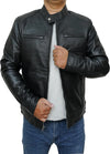 Men's Black Lambskin Cafe Racer Leather Jacket