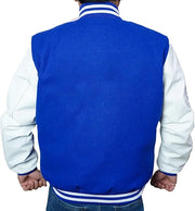 Men's Blue Varsity Jacket Real White Leather Sleeves