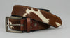 Premium Brown and White Cowhide Leather Belt with Brushed Brass Buckle