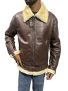 Men's B-3 Real Leather Dark Brown Bomber Fur Aviator Jacket