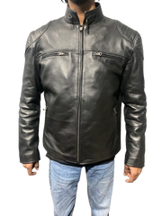 Men's Black Lambskin Biker Style Leather Jacket