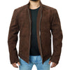 Men's Top Notch Quilted Brown Suede Jacket