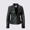 Womens Black Biker Style Real Leather Jacket - Golden Details