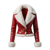 Luxury Red Faux Leather Fur Jacket