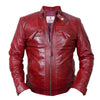 Mens Burgundy Quilted Biker Style Real Leather Jacket