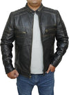 Men's Distressed Black Cafe Racer Leather Jacket