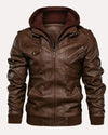 Men's Casual Hooded Leather Jacket -