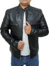 Austin Mens Black Cafe Racer Genuine Leather Jacket