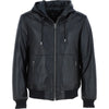 Mens Super Bomber Leather Black Hodded Jacket