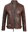 Chocolate Brown Cafe Mens Leather Motorcycle Jacket
