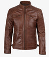 Men's Cognac Brown Café Racer Leather Jacket