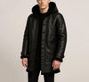 Men's Black Leather-Hooded-Coat Handmade Classic Shearling-Coat Winter-Fur-Jacket Bomber Aviator-Style Sheepskin-Coat Christmas Gift