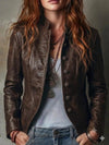 Genuine Lambskin Leather Jacket – Brown Military Style Slim Fit Coat.