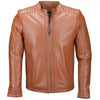 Men's Venom Vegetable Tanned Leather Ribbed Biker Jacket Tan