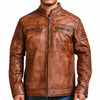 Men's Handmade Distressed Vintage Waxed Cafe Racer Leather Jacket
