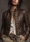 Genuine Lambskin Military Leather Jacket, Distressed Gothic Steampunk Bolero.