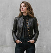 Distressed Black Lambskin Leather Jacket – Vintage Military Officer Blazer with Antique Gold Buttons