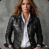 Women's Genuine Sheepskin Leather Trucker Jacket, Slate Black Vintage Western Coat.