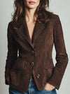 Cocoa Brown Genuine Leather Blazer – Handmade Slim Fit Chic Outerwear