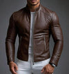 Men's Brown Genuine Lambskin Leather Biker Jacket – Slim Fit Minimalist Coat