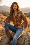 Women's Genuine Leather Fringe Jacket – Western Boho Southwestern Cropped Coat