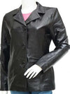 Women’s Casual Sheepskin Black Leather Blazer Jacket