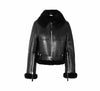 Handmade Aviator Shearling Jacket , Genuine Black Leather Fur-Jacket for Women , Sheepskin Bomber Winter Fur-Coat