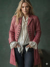 Genuine Lambskin Leather Frock Coat, Dusty Rose Military Style Jacket
