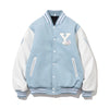 Men's Light Blue Varsity Jacket with White Sleeves - Classic Letterman Jacket