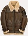 men brown shearling leather aviator jacket